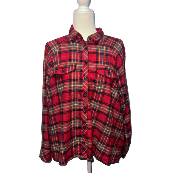 Wild Fable Womens M Button Down Shirt Flannel Plaid Hi-low Hem Pockets Holiday - Picture 1 of 11